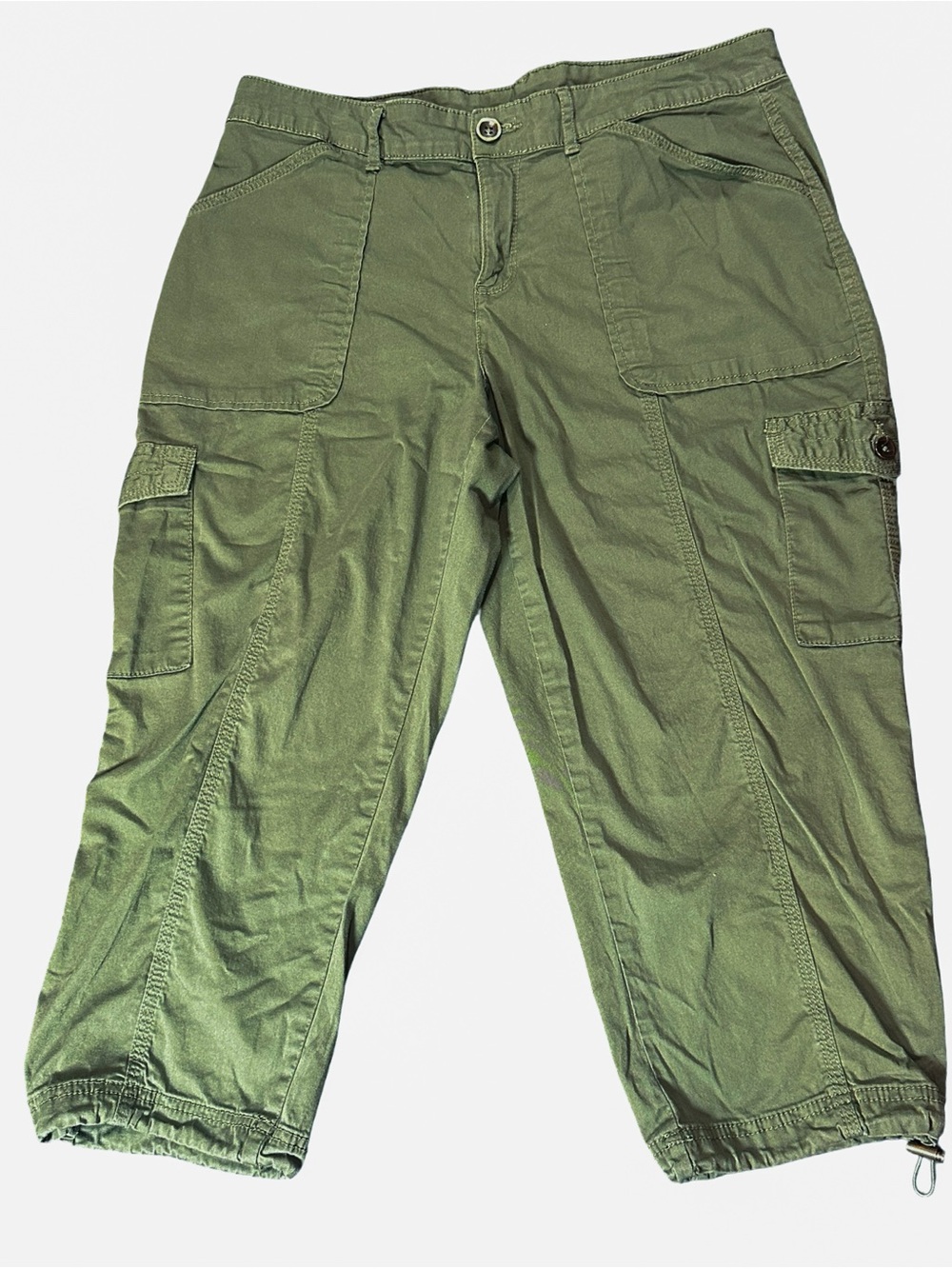 Time and Tru Olive Green Utility Drawstring Hem Cargo Capri Pants Size 14 - Picture 3 of 8